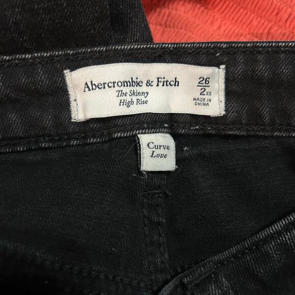 Abercrombie & Fitch Curve Love The Skinny High Rise Jeans Black 26x25.5 Raw Hem - Picture 3 of 4